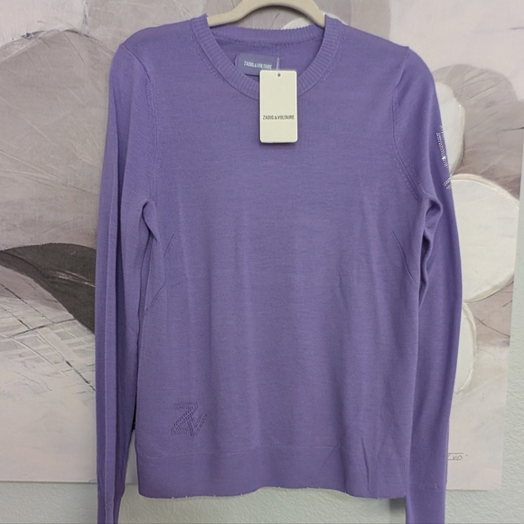 Zadig & Voltaire Miss Love Strass Merino Wool Lavender Sweater Small Nwt - Picture 5 of 13